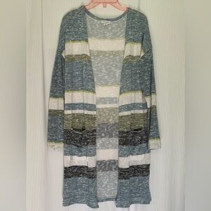Tribal Jeans Longline Open Front Lightweight Cardigan Knit with Pockets Medium